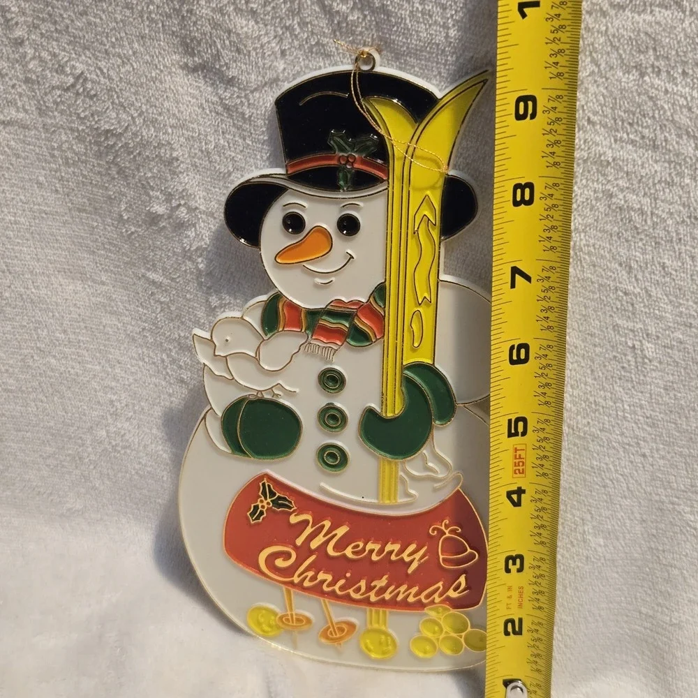 VTG‎ Snowman Suncatcher Christmas Plastic Stained Glass Skis Merry Christmas